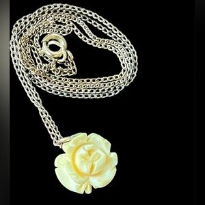 Vintage 1/20 12K Gold Filled 15" Chain Necklace, Carved Bovine Bone Flower